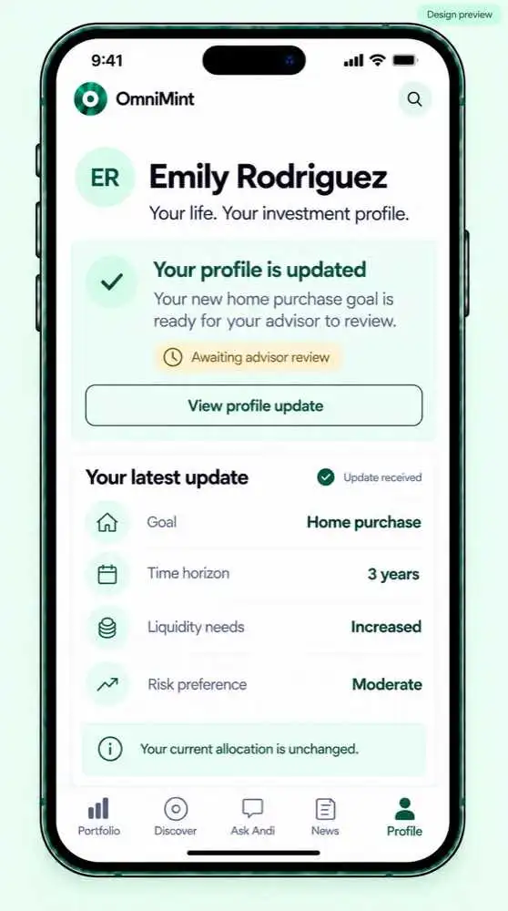 Emily’s updated home-purchase goal awaits advisor review.